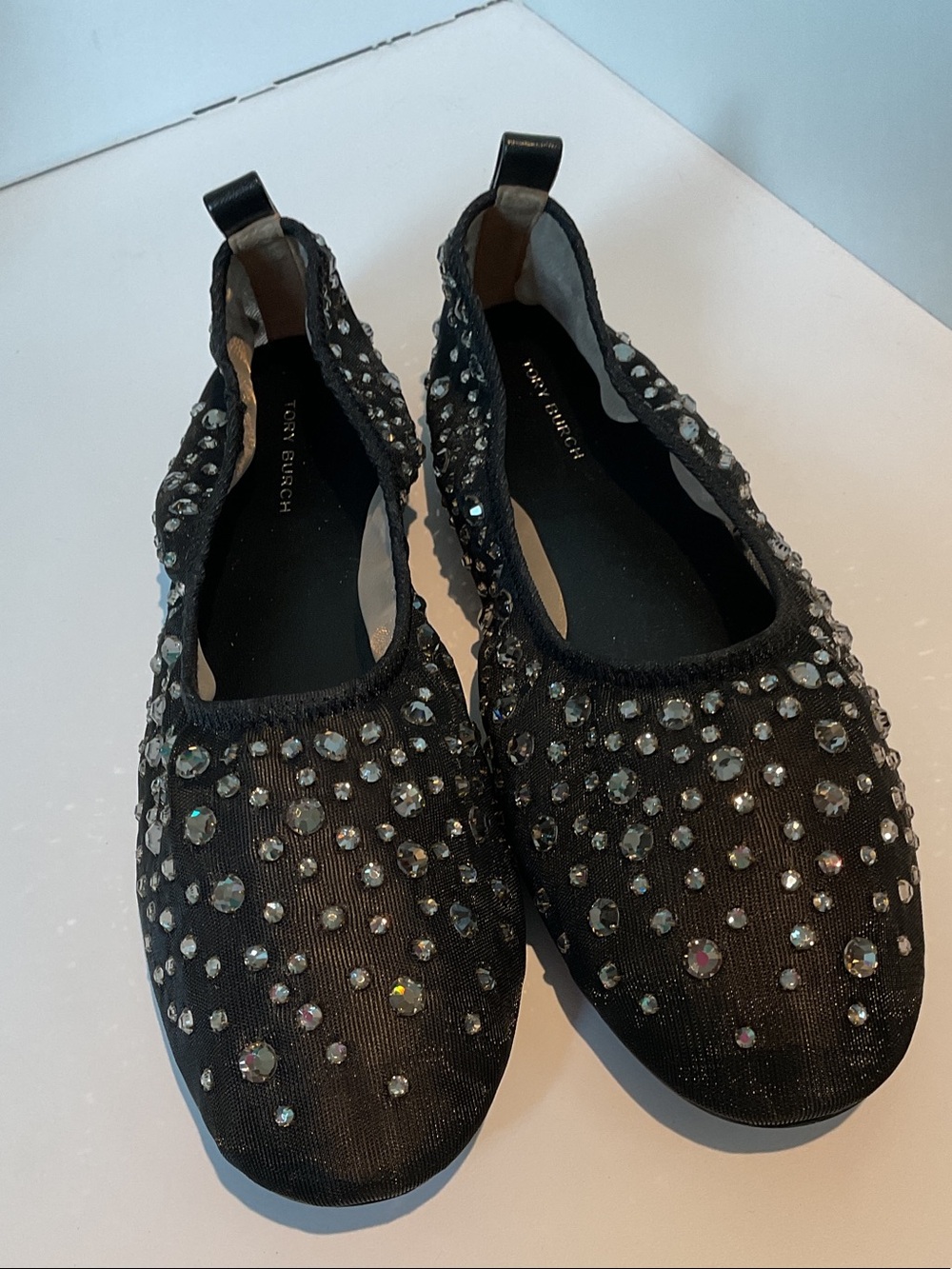 Tory Burch Black Crystal-Studded Slip-On  Like New!